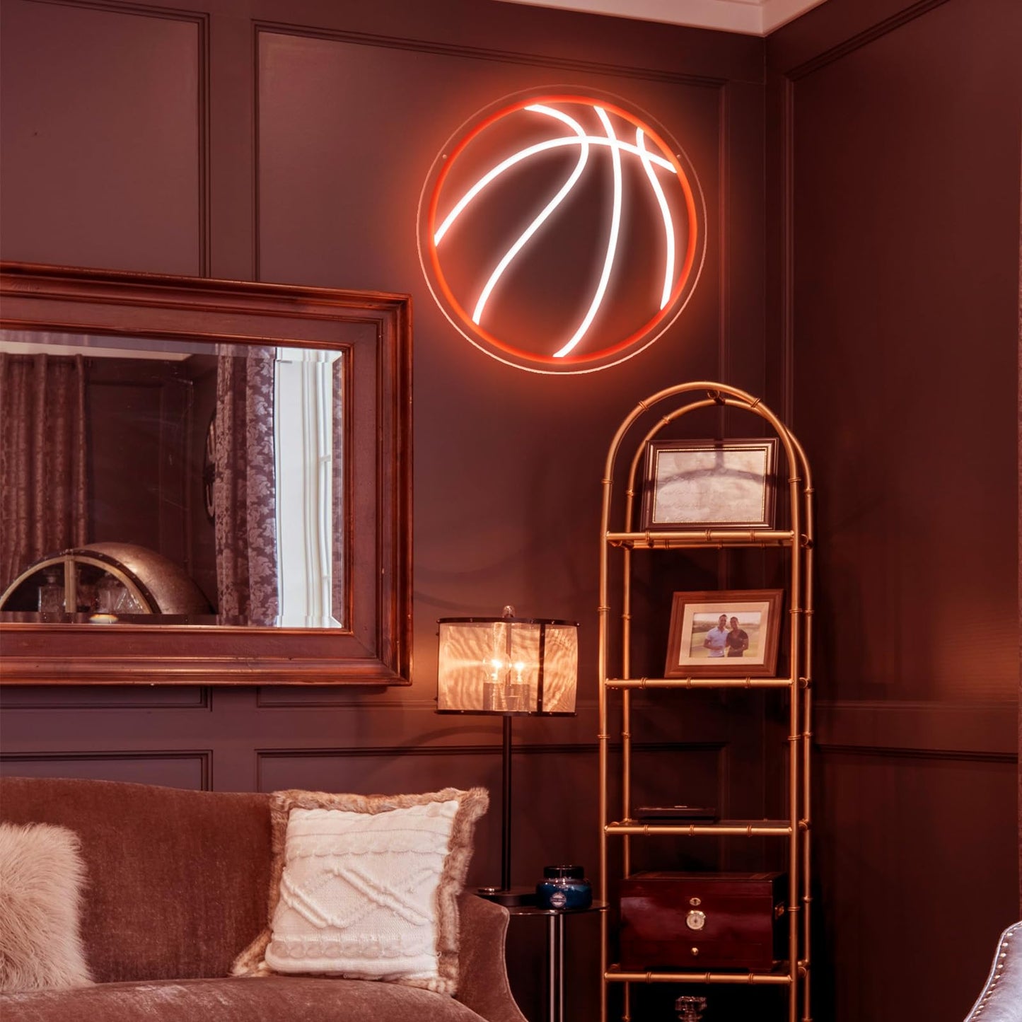 Basketball Neon Sign, 12.6"×12.6" Basketball Led Neon Light for Wall Decor, Powered by USB with Dimmable Switch, Wall Decor Aesthetic for Room Bedroom, Sports Decor