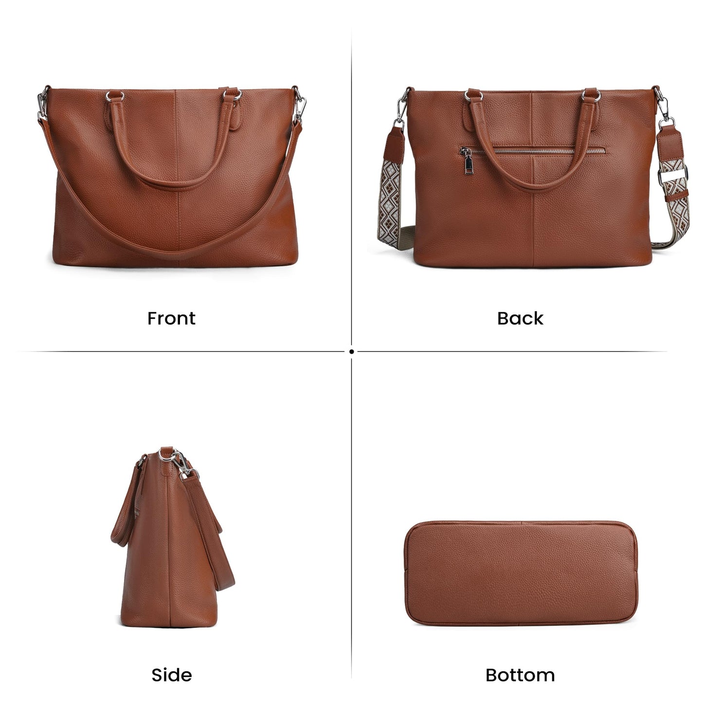 befen Brown Soft Real Leather Tote Bag for Women, Womens Leather Work Purses Handbags Crossbody Shoulder Bags with Top Handles Satchel Purse