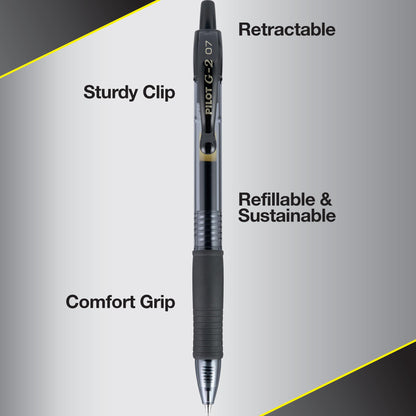 Pilot G2 Premium Gel Roller Pens 0.7, Fine Point Smooth Writing Pens Black, Pack of 5