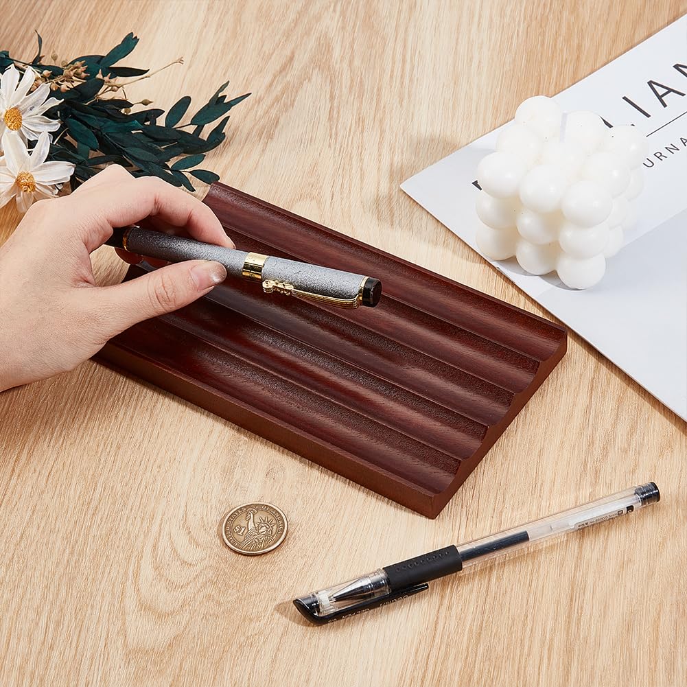 MAYJOYDIY Wooden Pencil Holder Tray Walnut Desk Pen Holder with 5 Grids Office Desk Pencil Organizer Writing Instrument Rest Suitable for School, Home, Office, Desktop Art Accessories