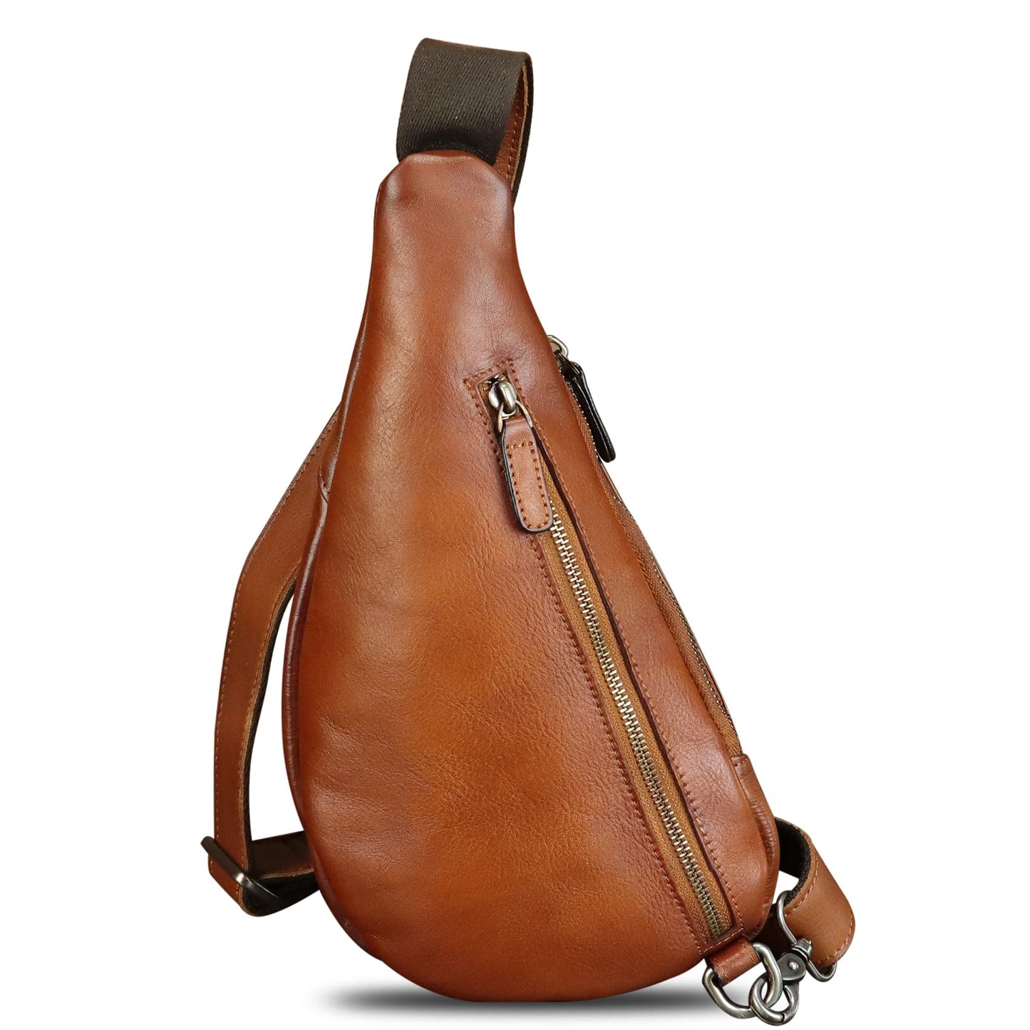 Genuine Leather Sling Bag for Men and Women Vintage Real Leather Crossbody Chest Bags Backpack Purse for Travel Hiking (Brown)