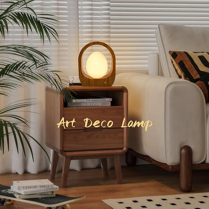 JESLED Rechargeable Cordless Table Lamp, Touch Control 3-Color Dimmable Bedside Lamp, Small Nightstand Lamp with Wooden Mid-Century Modern for Bedroom Ambient Lighting