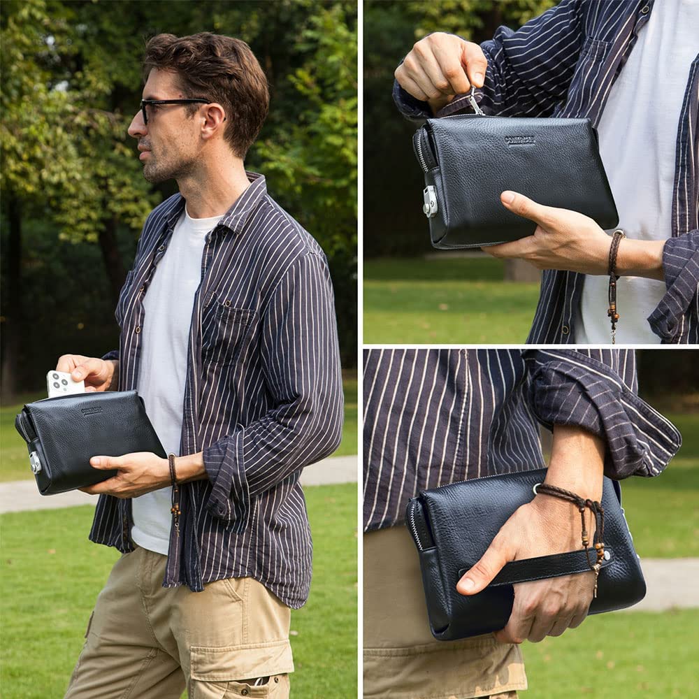 CONTACTS Clutch Purse Bag Leather for Men Anti Theft Wristlet Handbag Wallet Multiple Compartments Card Phone Holder Travel Bag