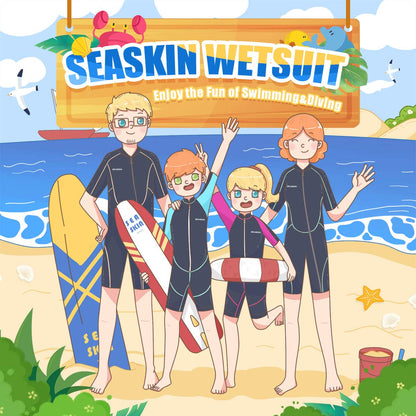 Seaskin Kids Wetsuit for Boys Toddlers, 2mm Front Zipper Shorty Wetsuits, Neoprene Thermal Swimsuits for Diving Surfing Swim Lessons Size 6
