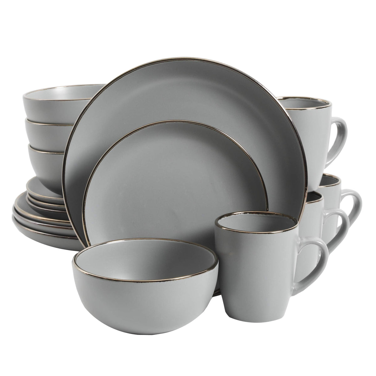 Gibson Home Queenslane 16 Piece Double Bowl Plates and Bowls Dinnerware Sets - Matte Blue