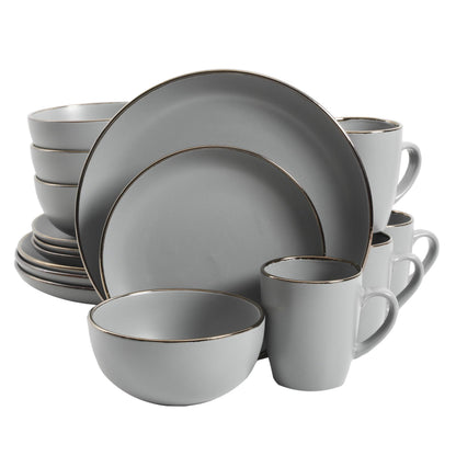 Gibson Home Queenslane 16 Piece Double Bowl Plates and Bowls Dinnerware Sets - Matte Blue