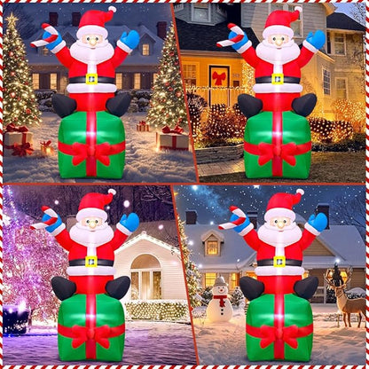 KOOY 6FT Christmas Santa Inflatables Outdoor Decorations Santa Claus with Gift Box Blow Up Yard Decorations,Built-in LED Lights for Outdoor Christmas Party Yard Garden Lawn Xmas Decoration