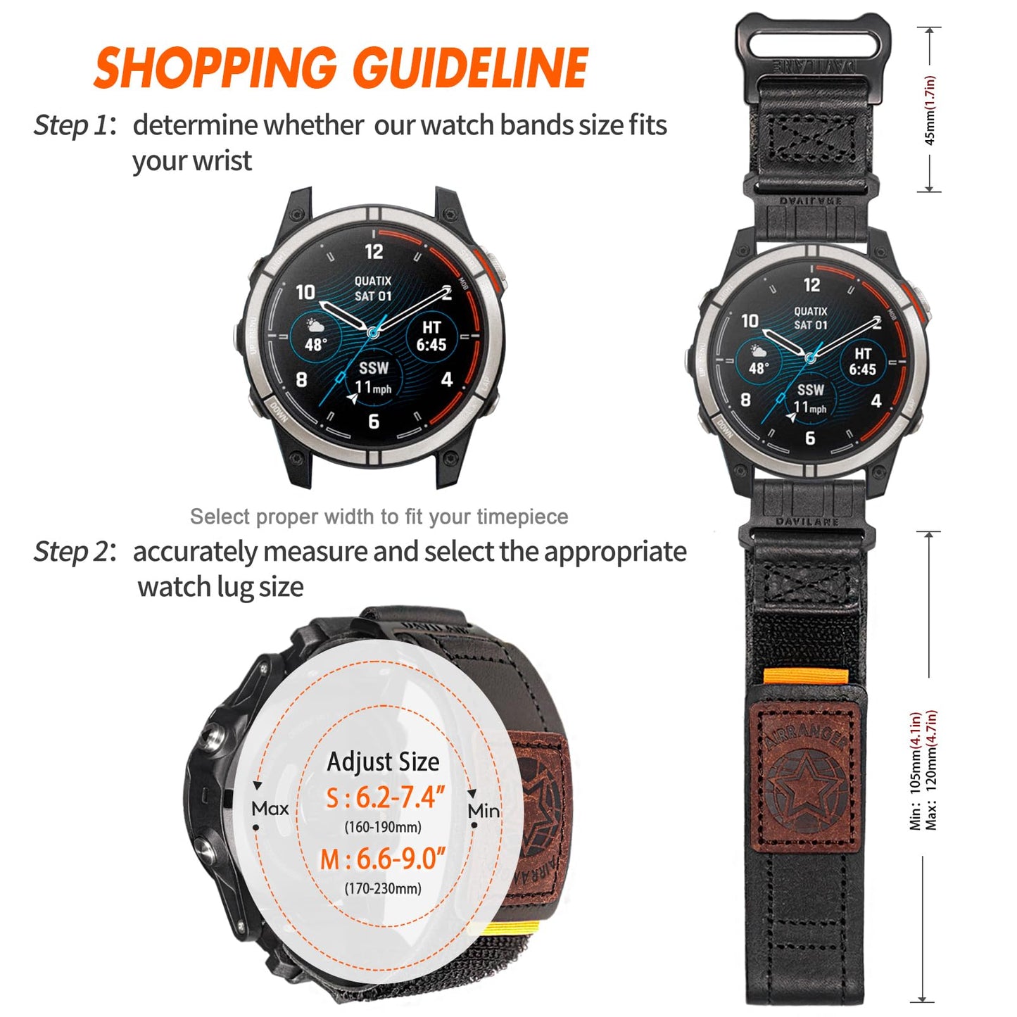Compatible with Garmin Instinct 2/3 Watch Bands, Rugged Tactical Leather for Fēnix 8 47mm/E 47 mm/7/6/5, Quick Fit 22mm Strap Fit for Quatix 6/5/8 47mm, Approach S60/S62