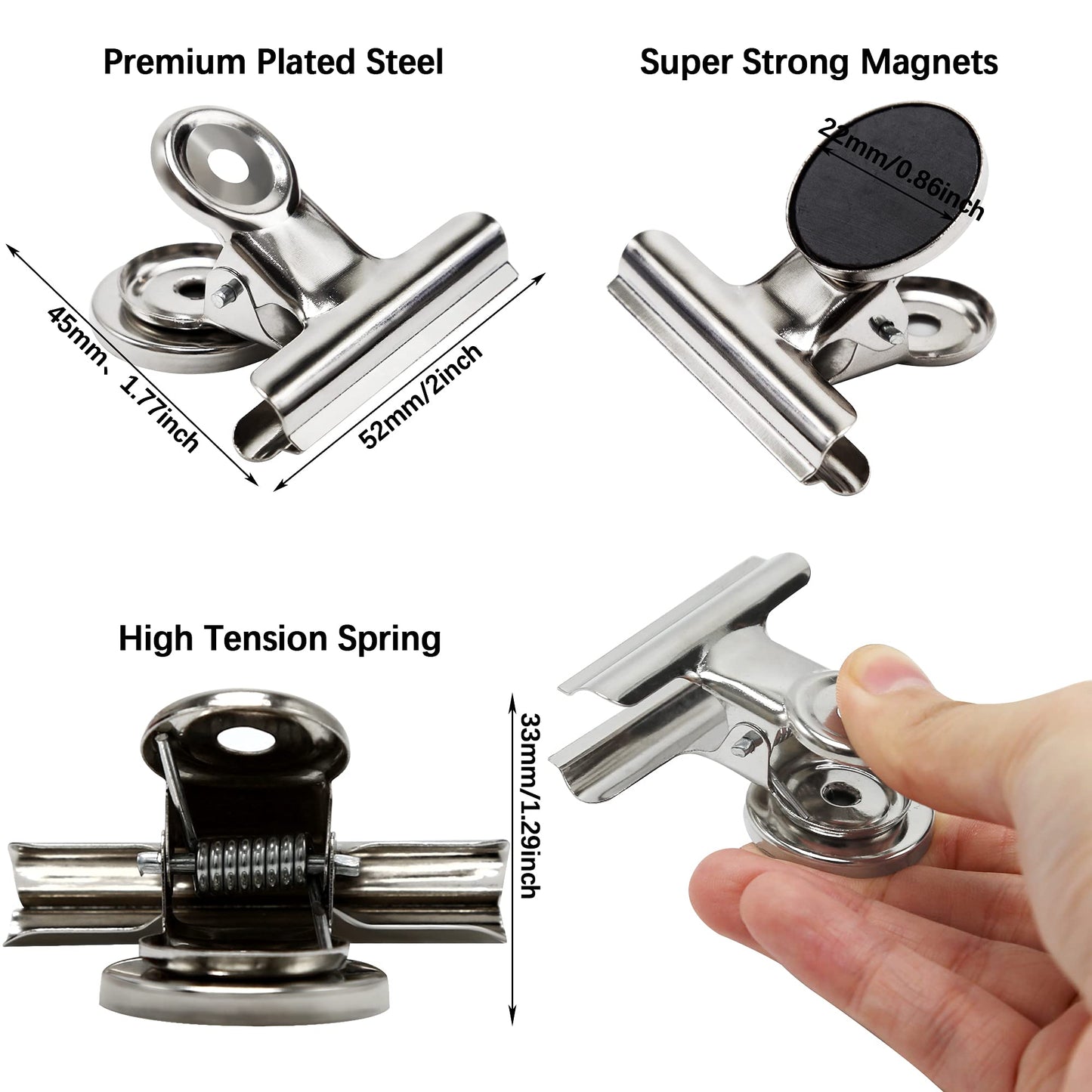Magnetic Clips 2 inch, Heavy Duty Magnet Metal Clips for Refrigerator, 10 Pack Strong Magnet Clip for Cruise Cabins, Whiteboard, Fridge, Classroom