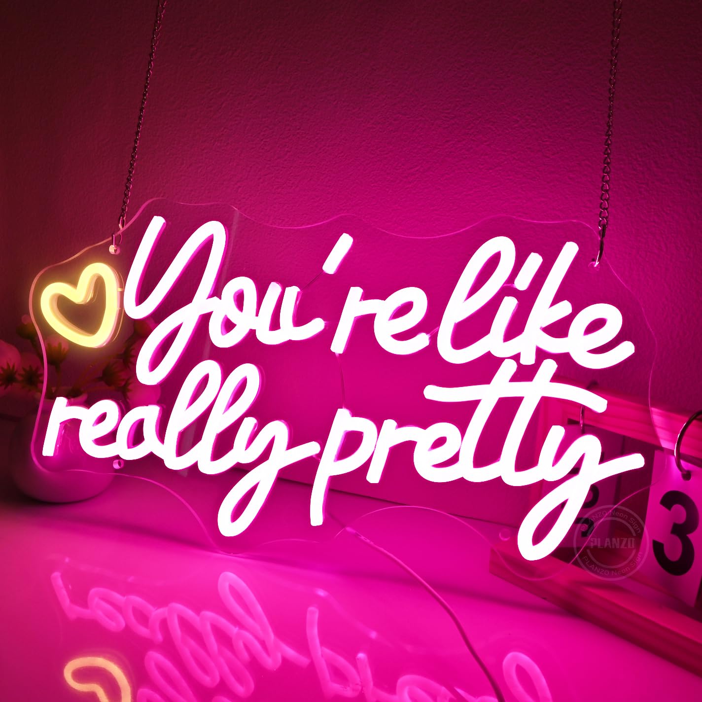 Planzo Led Neon Sign Light You're Like Really Pretty With Heart Girls Bedroom Beauty Salon Studio Wall Sign Decor Wedding Birthday Christmas Party Decor Gifts USB 15.75"x8.66"