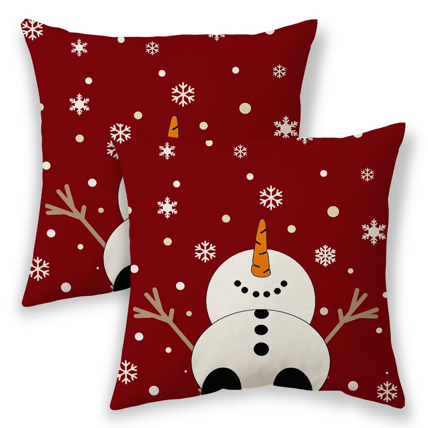Christmas Pillow Covers 18x18,Red Snowman Outdoor Decorative Throw Pillows for Couch,Winter Snowflakes Xmas Decor Cushion Cover 2 Pcs Farmhouse Pillowcase for Bed Safa