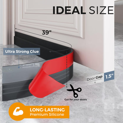 GroTheory 2 Pack Under Door Draft Stopper, Home Improvement, Weather Stripping Door Seal, Bottom of Door Sweep, Garage Window Blocker Noise Dust Insulation Draft Guard, 39" L, Black