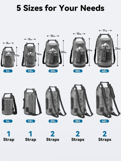 HEETA Dry Bag Waterproof for Women Men, Roll Top Lightweight Dry Storage Bag Backpack with Phone Case for Travel Swimming Boating Kayaking Paddle Board Camping Beach Accessories (Black, 40L)