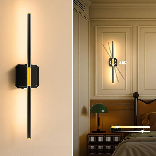 1 Pack 10000mAh Detachable Battery Operated Wall Sconce, Wireless Wall Lamp 360°Rotate,3000-6500K Dimmable, Rechargeable Wall Light for Bedroom, Living Room, 28.3 Inch Black Gold