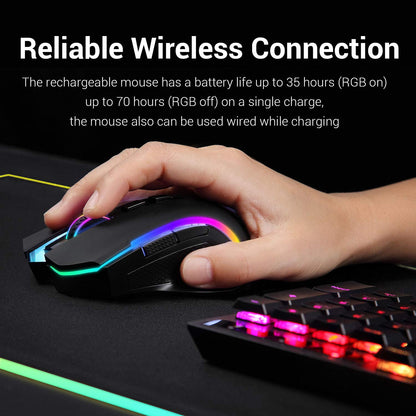 Redragon M602 Griffin RGB Gaming Mouse, RGB Spectrum Backlit Ergonomic Mouse with 7 Programmable Backlight Modes up to 8000 DPI for Windows PC Gamers (Black, Wireless)