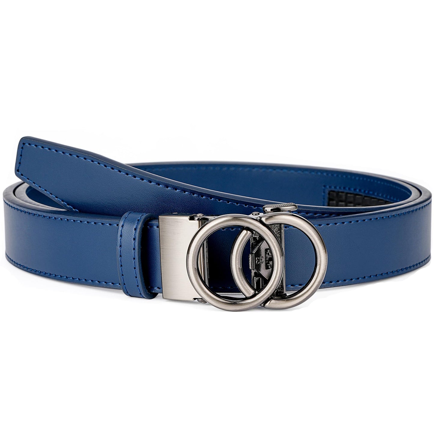 MILORDE Womens Ratchet Leather Dress Belt - 3cm/1.18“ width,Size Customizable Fit,Designs for Dress and Casual (W118-navy, 40" to 46" Waist Adjustable)