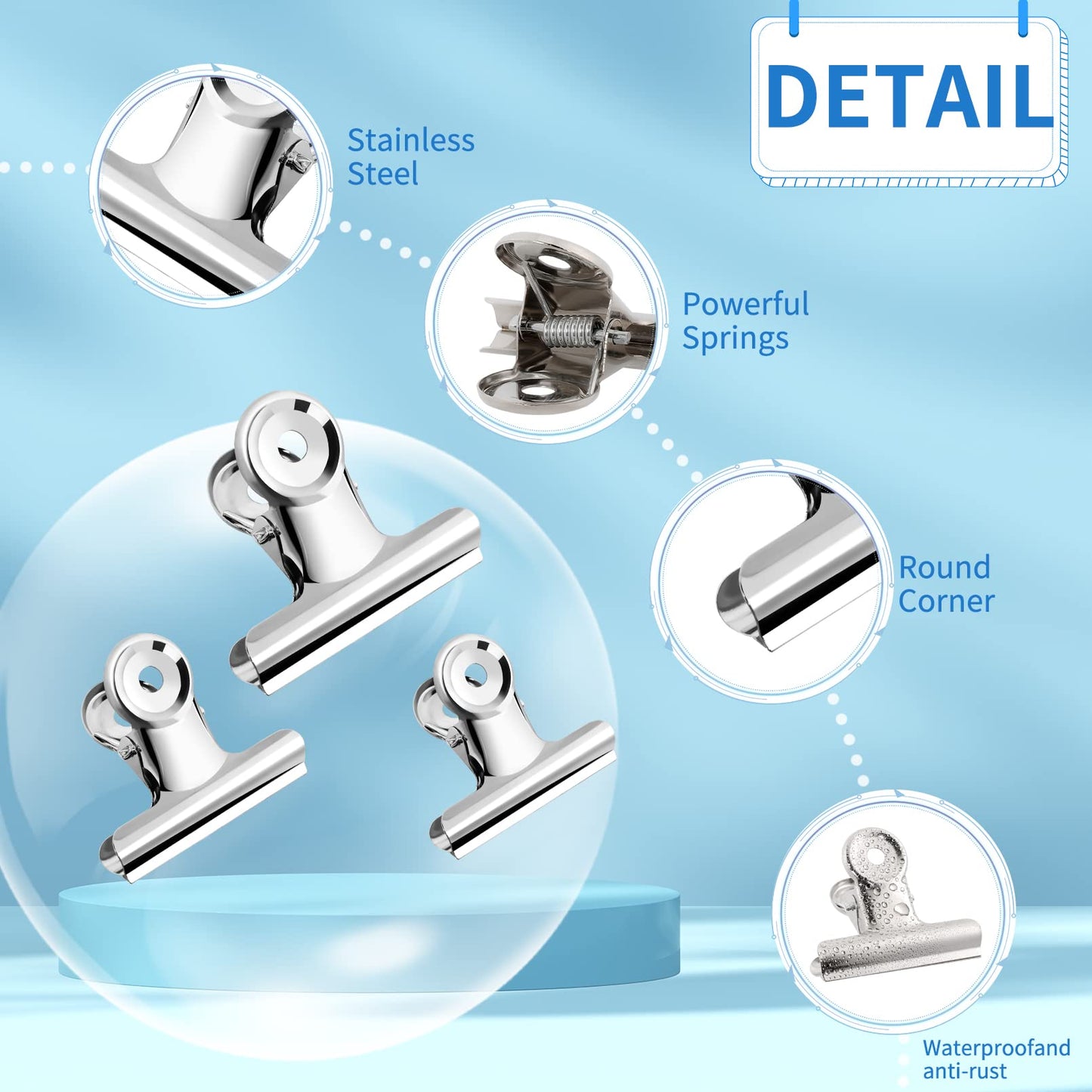 24 Pack Large Metal Hinge Clips,3 Sizes Bulldog Clips,Large Bull Clips,Stainless Steel Chip Clips Bag Clips Food Clips,Binder Paper Clip Clamp for Food Bag,Pictures,Photos,Home Kitchen Office Supplies