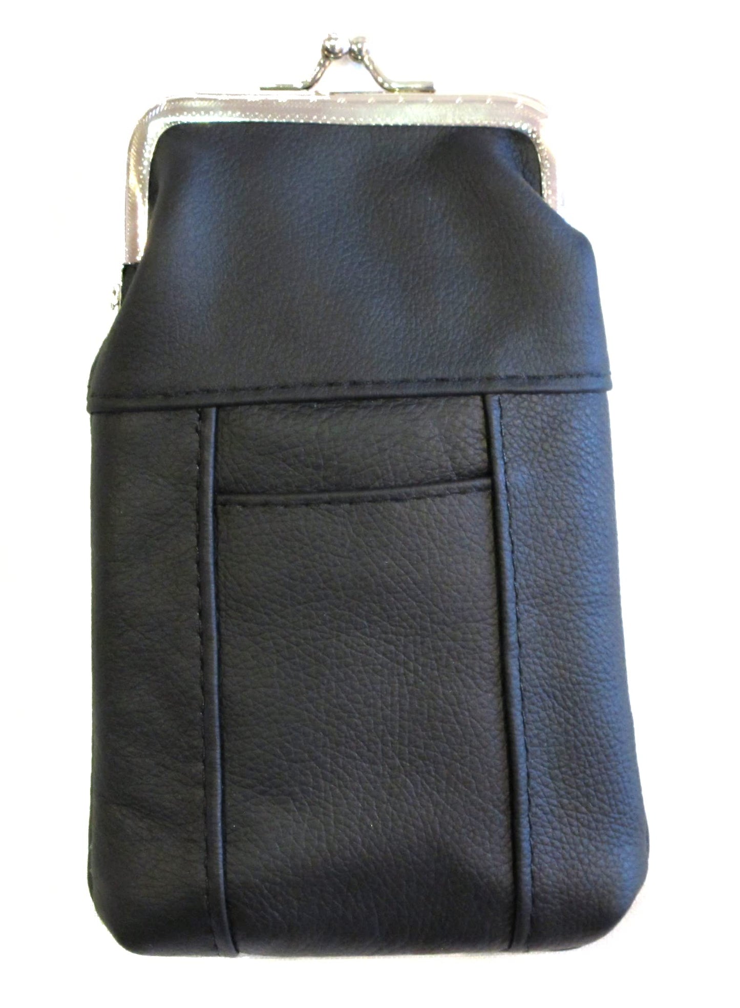 100's 120's 100% Genuine Leather Cigarette Case Lighter Pocket Kiss Lock Metal Twist Clasp Slim Durable -BLACK