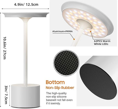 2Pack Cordless Table Lamp, Portable Rechargeable 6000mAh Outdoor Table Lamp, 3 Color Stepless Dimming Battery Powered Lamp, LED Table Light for Dinner/Bedroom/Restaurant/Outdoor (White)