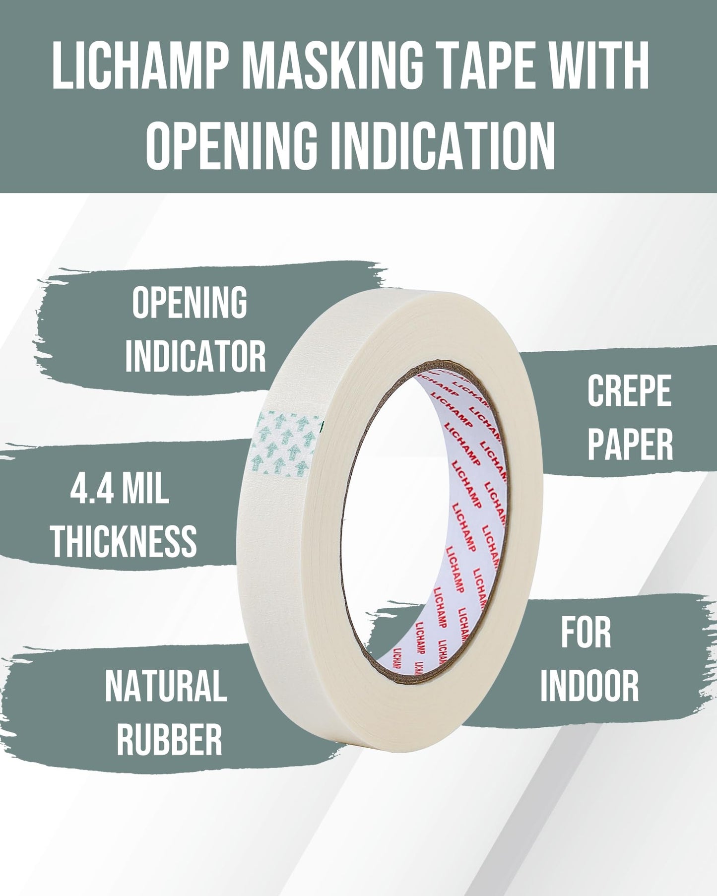 Lichamp Masking Tape for General Purpose Painting, 3/4 inch x 55 Yards x 12 Rolls (660 Yards Total), with Quick Opening Indications, Beige White