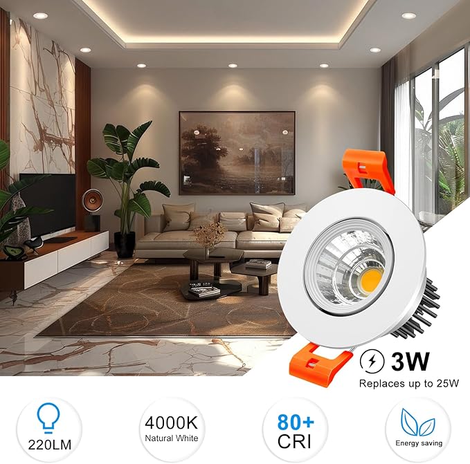 inShareplus 2 Inch LED Downlight, 3W COB Dimmable Recessed Lighting, 4000K Natural White, CRI 80, LED Ceiling Lights with Driver, 12 Pack