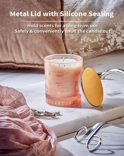 M&SENSE Rose Ivy Candle, Scented Candle Gifts for Women, 45 Hours Slow Burning Natural Soy 7.4oz, Stress Relief Luxury Aromatherapy Candles Home Decor, Christmas Thanksgiving Halloween Gifts for Her