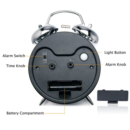 Peakeep Loud Alarm Clock for Heavy Sleepers Adults, Metal 4.5 Inches Twin Bell Battery Operated Analog Alarm Clocks for Bedrooms Decoration (Jewel Blue)