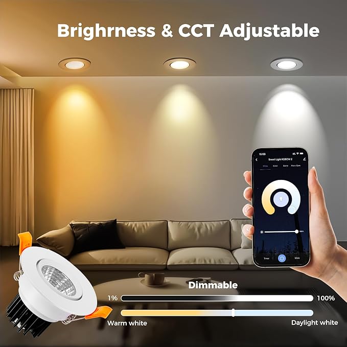 6 Pack 2 Inch Smart LED Recessed Lighting, 5W WIFI Recessed LED Lights, Dimmable RGB & CCT 2700-6500K Color Changing, 110V Recessed Light Compatible with Alexa and Google Home, with LED Driver