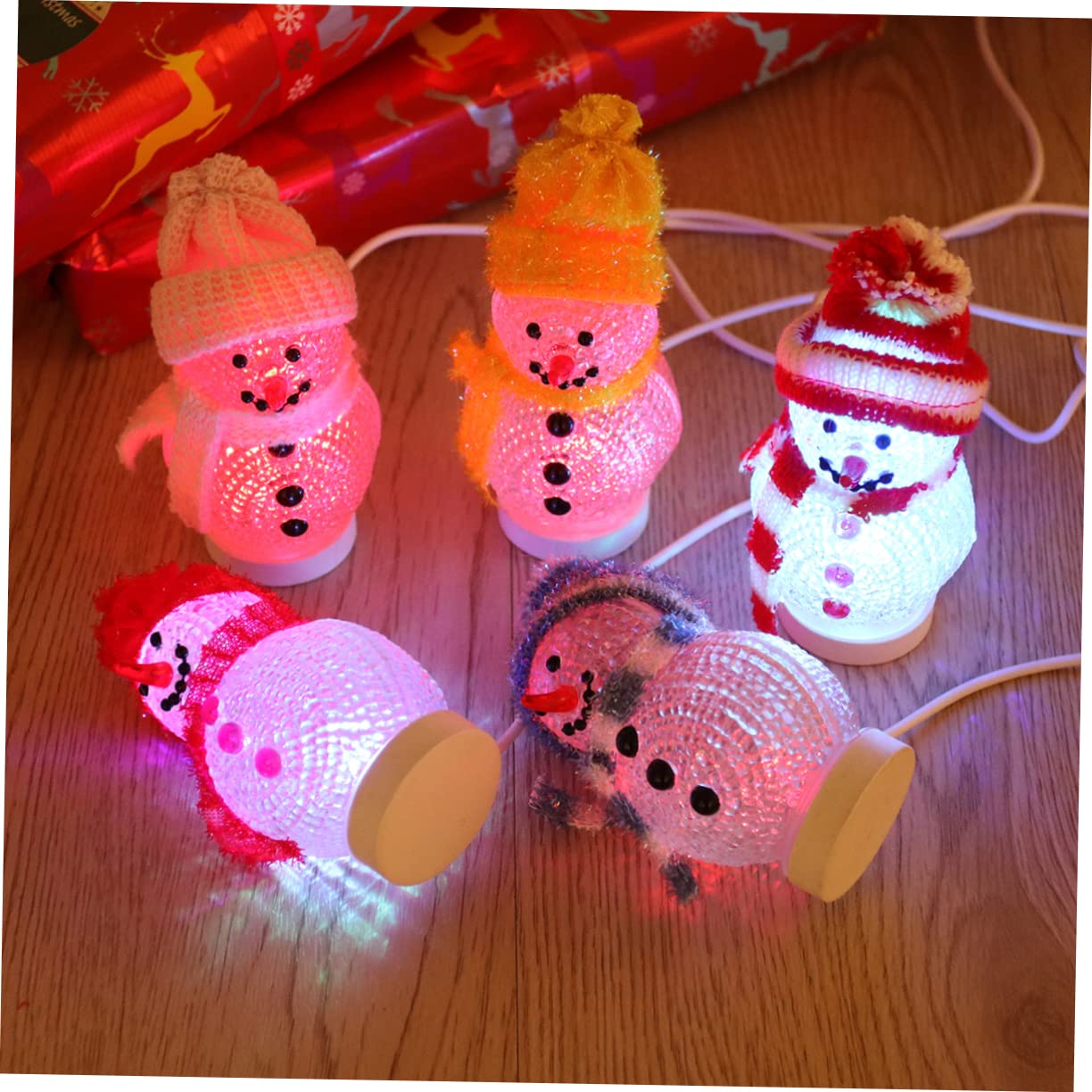 Uonlytech Christmas Snowman Night Ligh, LED Light USB Night Light Mini Glowing Snowman Desktop Ornaments for Home Bedroom Christmas