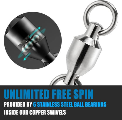 Dr.Fish Fishing Swivels - 20 Pack Ball Bearing Copper Stainless Steel High Strength | Saltwater Tackle