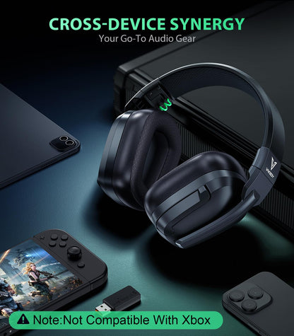 Vakedy HW11 Wireless Gaming Headset for PS5,PS4,PS4 Pro, Switch,Mac,Bluetooth 5.3 Gaming Headphones with Noise Canceling Mic,Gamer Headphones for PC,50Hr Battery (Black)