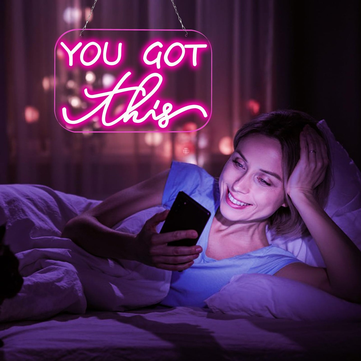 TOPQUALI You Got This Neon Sign,You Got This Sign,You Got This Wall Decor, Led Pink Quotes Motivational Neon Sign for Gym,Office Teamwork,Home Family Sayings,Gifts 16.1 * 10.4Inch