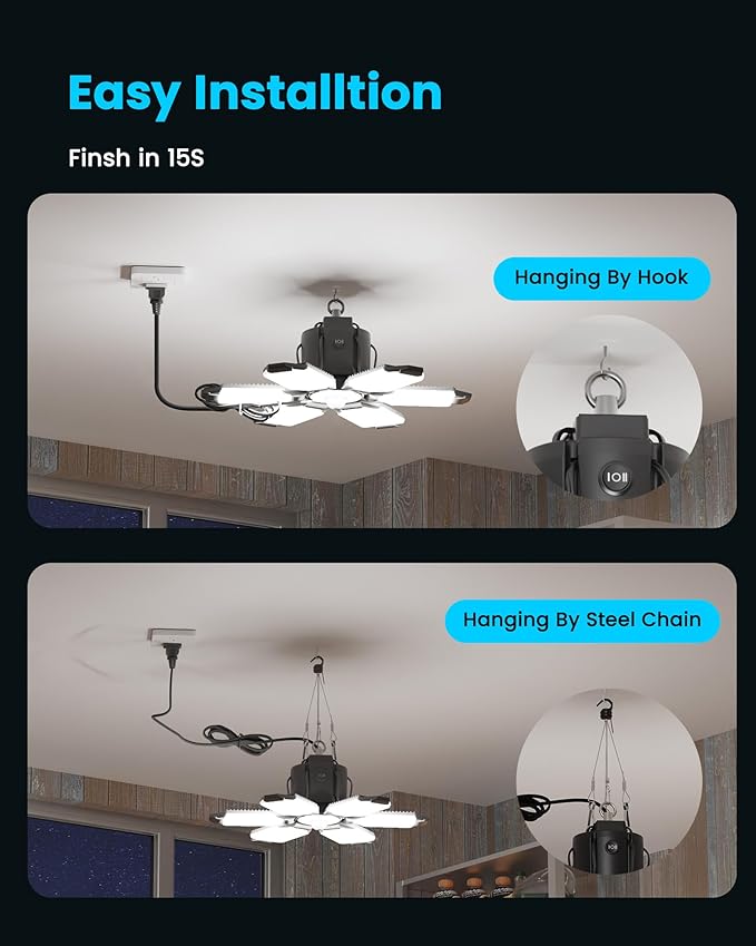 2-Pack Motion Sensor Garage Lights Plug in, 200W Super Bright Motion Activated Linkable LED Shop Light, 3 Modes Motion Sensor Light Indoor for Barn/Attic