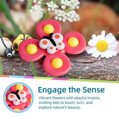 LiKee Strong Suction Cup Fidget Rotating Sensory Bath Toys for Baby 12 18 Months Airplane Car Travel Table & Window Toys for 1 2 Years Old Toddler Boys and Girls (Insect-1)