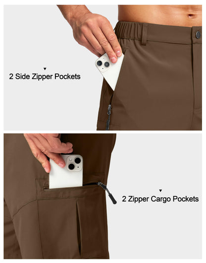 Pudolla Men's Hiking Cargo Shorts Lightweight 7" Travel Casual Shorts for Men Golf Work Outdoor with 5 Zipper Pockets(Brown 3X-Large)