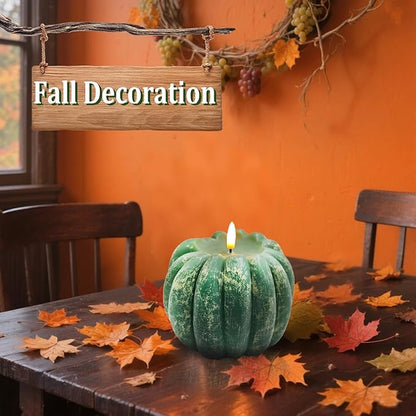 Fall Decor, Fall Decorations for Home - Flameless Pumpkin Candle with Timer Remote - Room Bedroom Table Farmhouse Decor for Halloween, Thanksgiving, Green