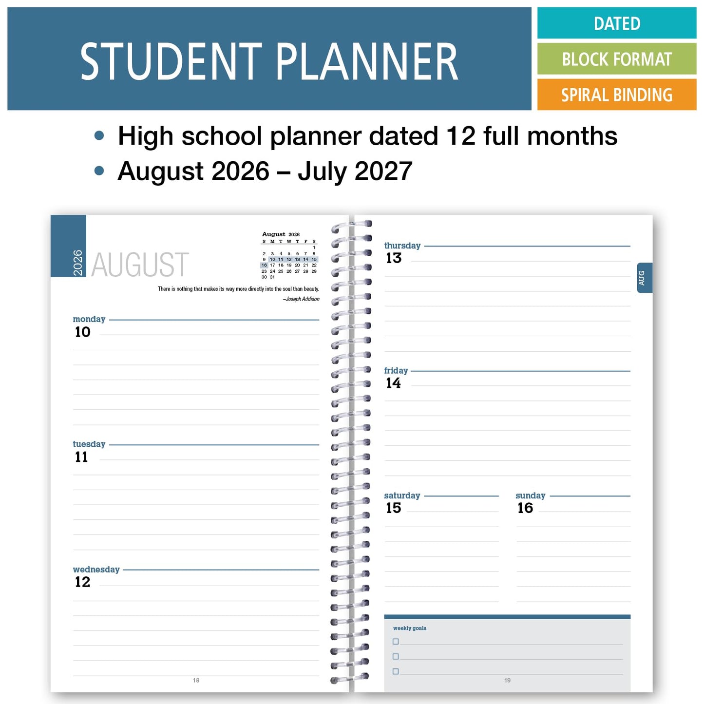 Elan Publishing Company Dated Student Planner for High School of College: Dated August 2026 - July 2027 (Black)