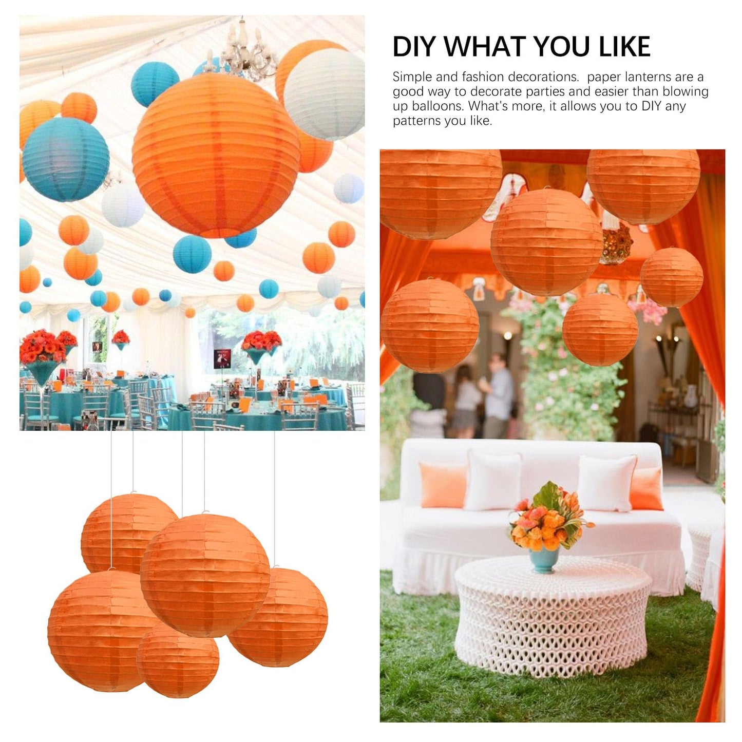 20Pcs Orange Paper Lanterns for Parties, 6” 8” 10” 12” Chinese Asian Hanging Round Paper Lanterns for Birthday Wedding Halloween Christmas Home Decor Party Decor