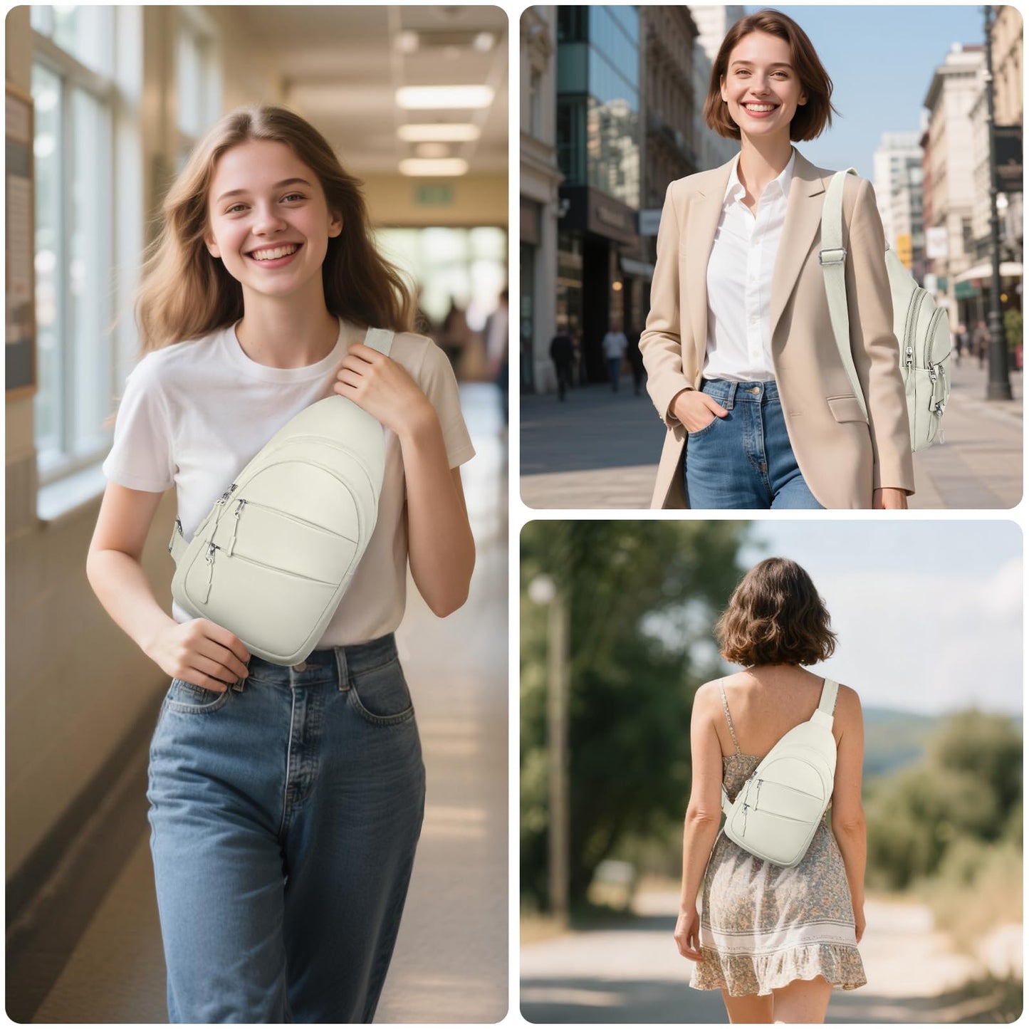 Tuwubi Crossbody Bags for Women, Sling Bag for Men, Small Hiking Backpack Anti Theft Lightweight for Outdoors Travel (M, Beige)