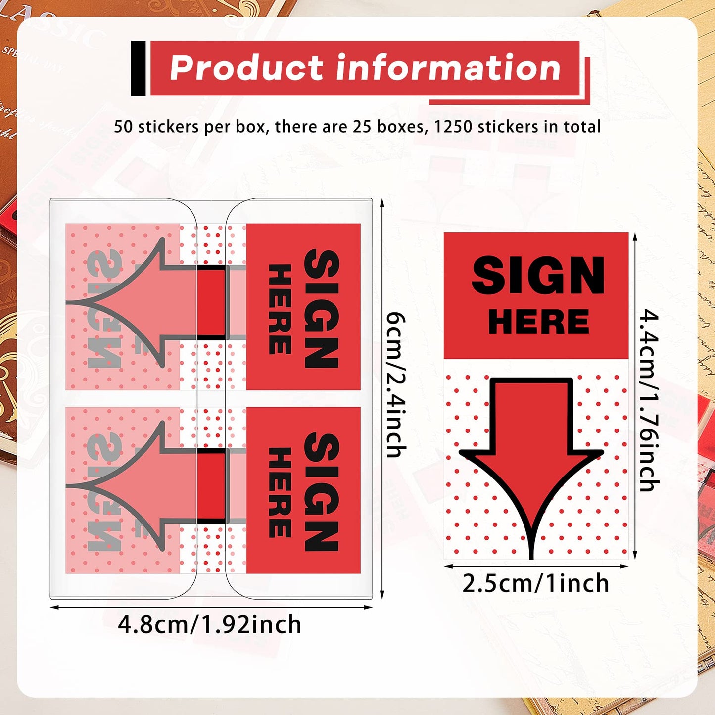 Jutom 25 Pack/ 1250 Pcs Sign Here Tabs 1 Inch Sign Here Post Stickers Flags Date Tabs Stickers with Dispenser Arrow Flag Easy to Post for Office Book Annotation Kit(Red)