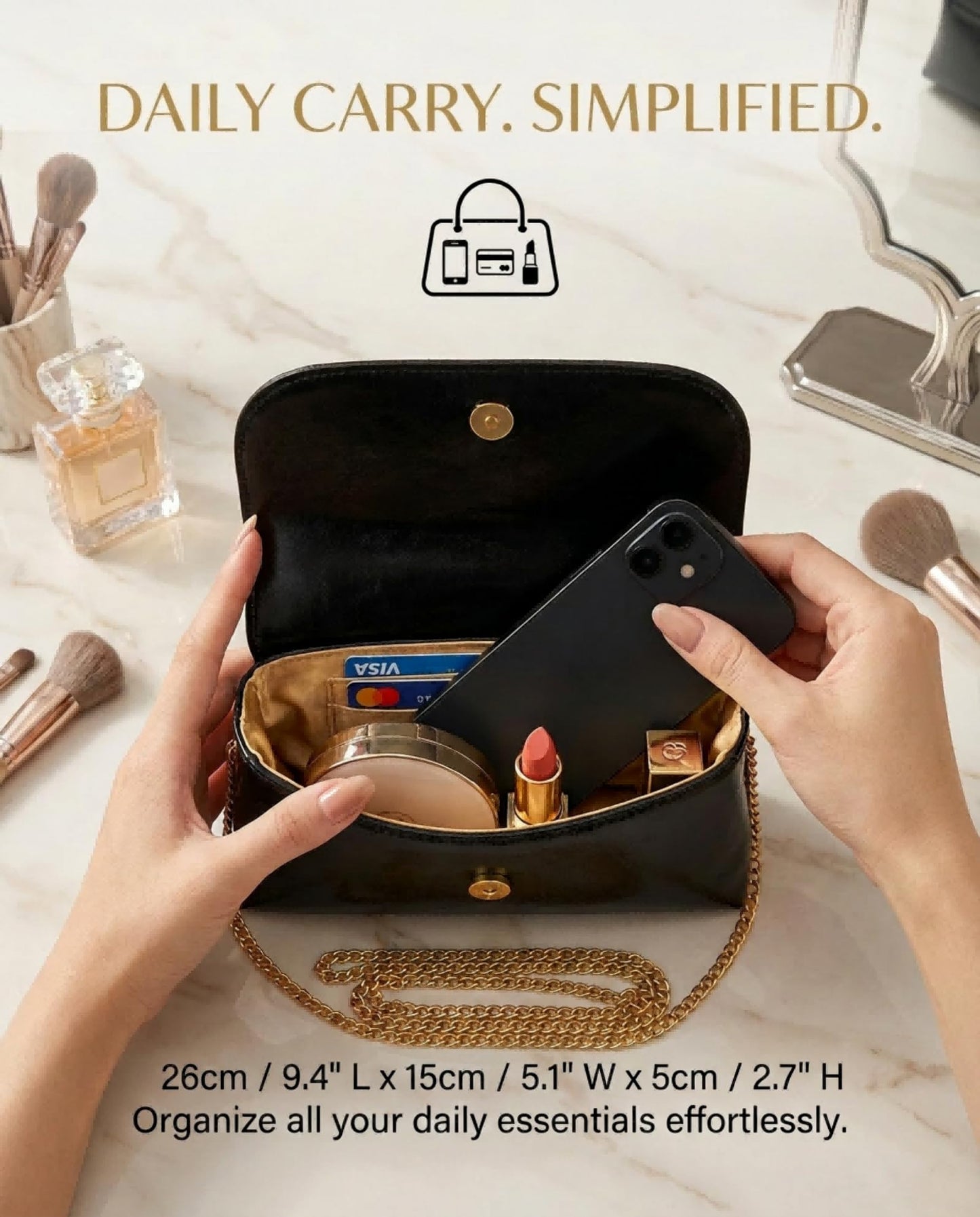 Women's Unique Novelty Clutch Purse Leather Pin Crossbody Bag with Gold Handles Chain for Evening Date Daily Shopping (Brown)