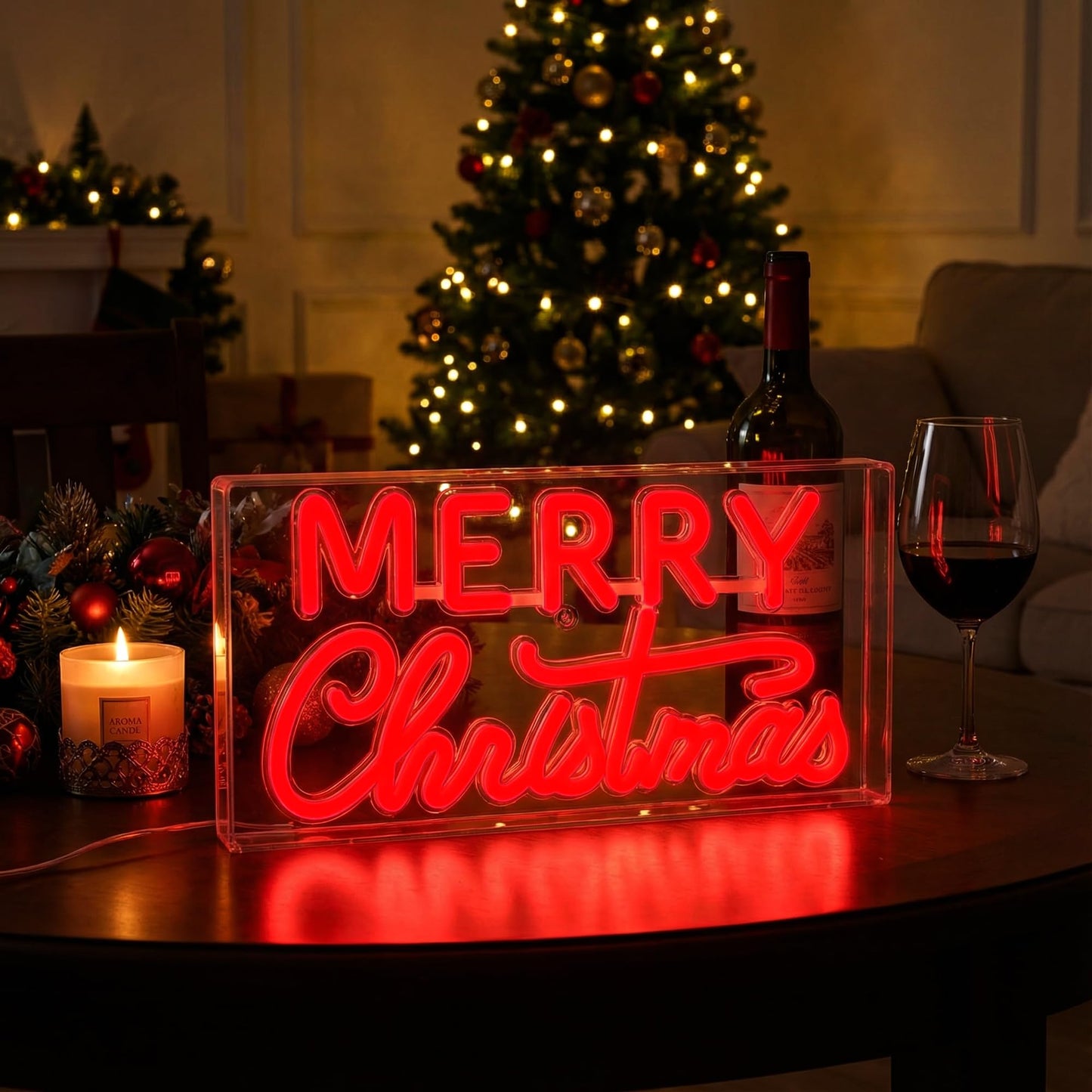 Merry Christmas Desk Lightbox,Acrylic Adjustable Brightness Neon Signs,Neon Lights for with USB Powered for Bedroom Xmas Eve Pub Club New Year Decor(Red)