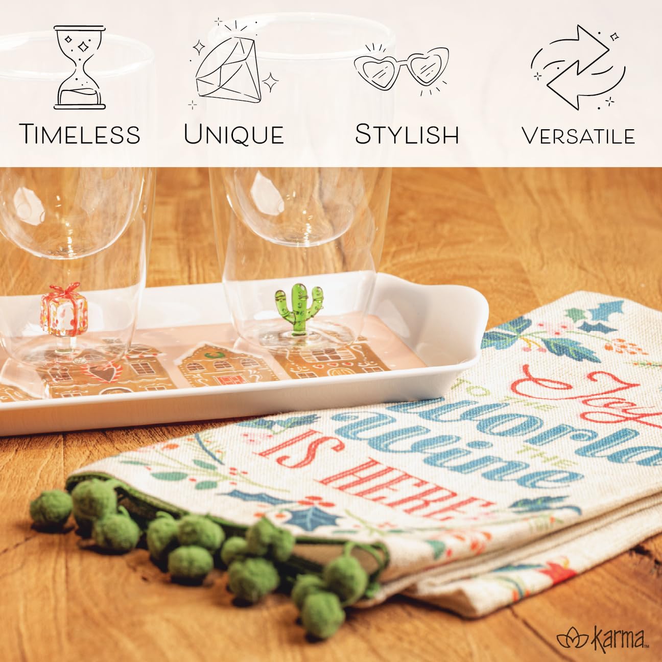 Karma, Melamine Holiday Trinket Tray, Narrow Christmas Jewelry Dish Tray for Rings Bracelets Necklace, Gingerbread