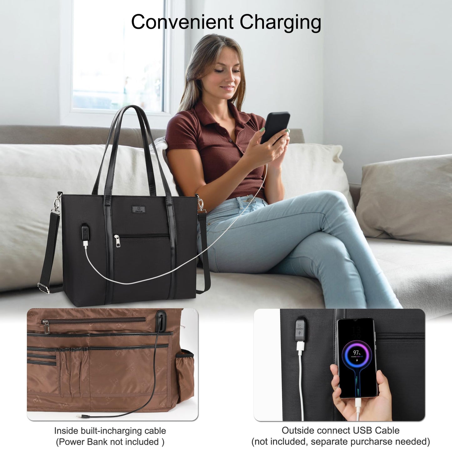 Laptop Tote Bag for Women 17 Inch, Laptop Bag With USB Port & 15 Pockets Teacher Work Bag with Compartments Business Travel Professional Computer Bag Office Work Organized Bag with Shoulder Straps