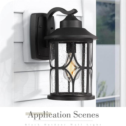 zeyu Outdoor Wall Mount Light, 14.6 Inch Industrial Exterior Wall Light for Porch, Die-Cast Aluminum with Seeded Glass, Black Finish, ZX48MB BK