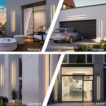 Modern Outdoor Wall Light, 79 Inch 2 PCS Long Exterior Wall Lighting IP65 Waterproof 3000K-6000K Dimmable LED Outdoor Wall Sconce, Linear Long Wall Light for House Exterior Patio Garage