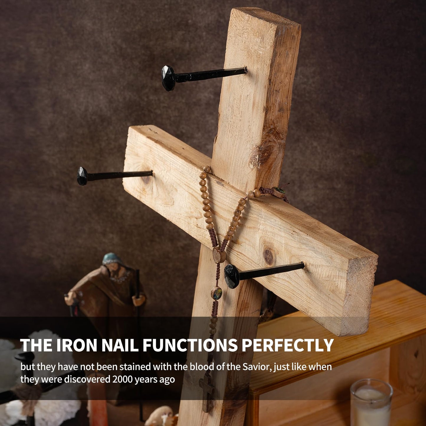 TRASEXTRA 3 Pcs Wrought Iron Decorative Nails,Jesus Cross,Confirmation Gifts,Christian Home Decor,Hand Forged Nails,Hand Forged Crucifixion Nails,Iron Nails,Jesus Crucifixion Flat Head Nail (3)