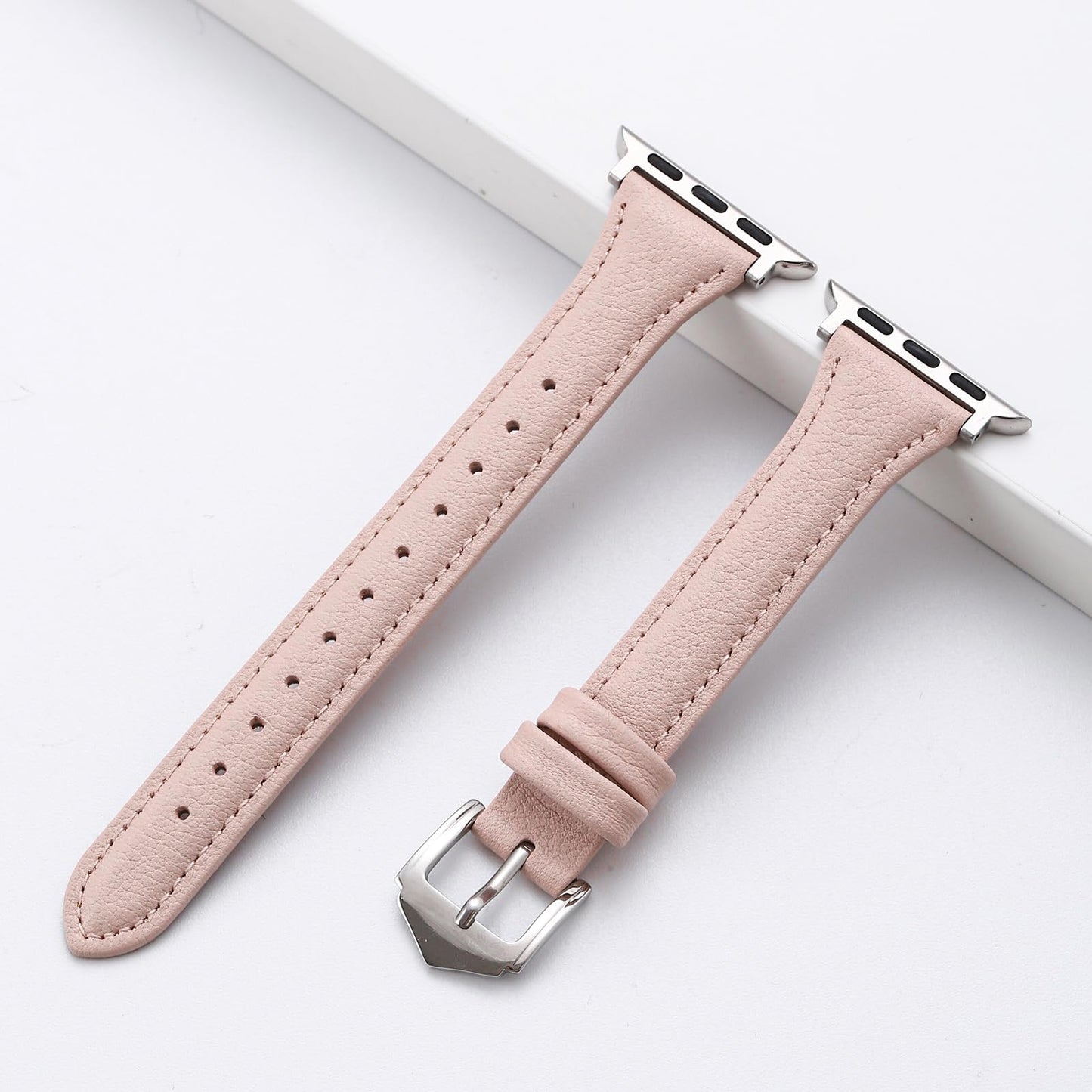 Slim Soft Genuine Leather Bands Compatible with Apple Watch Band 38mm 40mm 41mm 42mm for Women, Dressy Durable Leather Replacement Strap for iWatch SE1/2/3 11 10 9 8 7 6 5 4 3 2 1