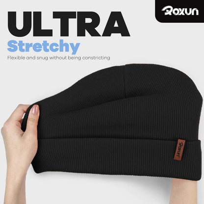 ROXUN Beanie for Men/Women Winter Hat Knit Cuffed Soft Warm Unisex Skull Stocking Cap Black