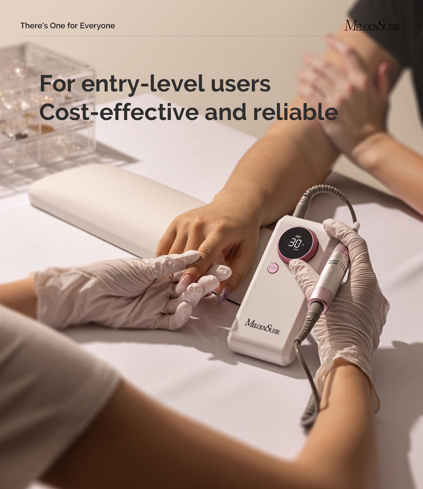 MelodySusie 2 in 1 Professional Nail Drill, 30000 RPM SC330G Electric Nail File with Kickstand for Gel Nails Polishing Removing, Portable Cordless Nail Efile for Manicure Pedicure at Home & Salon,Gold